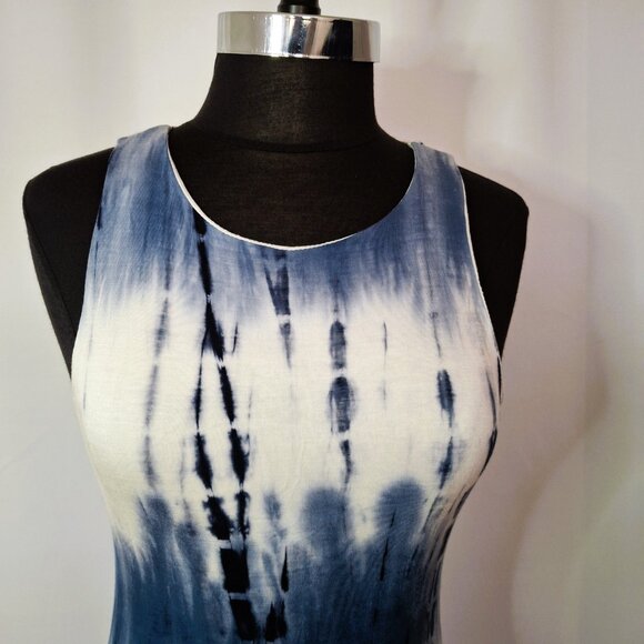 Sonice Collection Women M Sleeveless Bodycon Blue White Tie-Dye Dress Stretchy - Picture 4 of 16